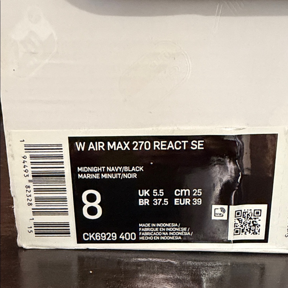 NIB Nike Women’s Air Max 270 React SE Midnight Navy Black Marine Size 8 - Picture 2 of 11